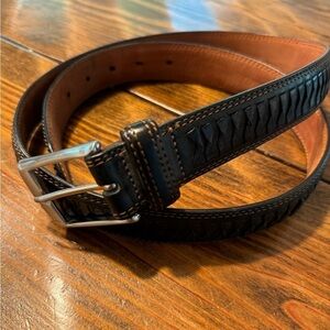 Cole Haan Black Leather Brauded Belt with Signature Silver Tone Buckle Size 38